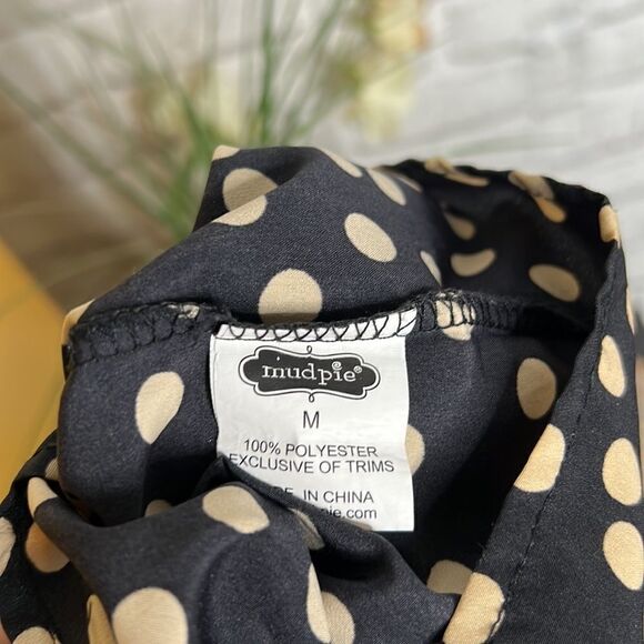 mudpie Tan & Black Samantha Dress Shirt Dress Size Medium Polka Dot - Picture 8 of 9